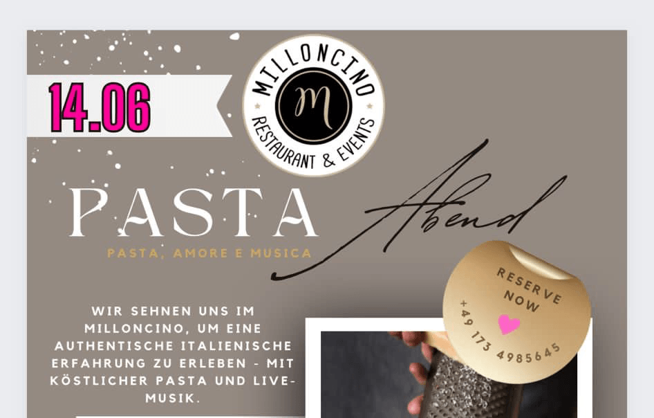 Read more about the article Pasta Abend am 14.06 mit Live Musik